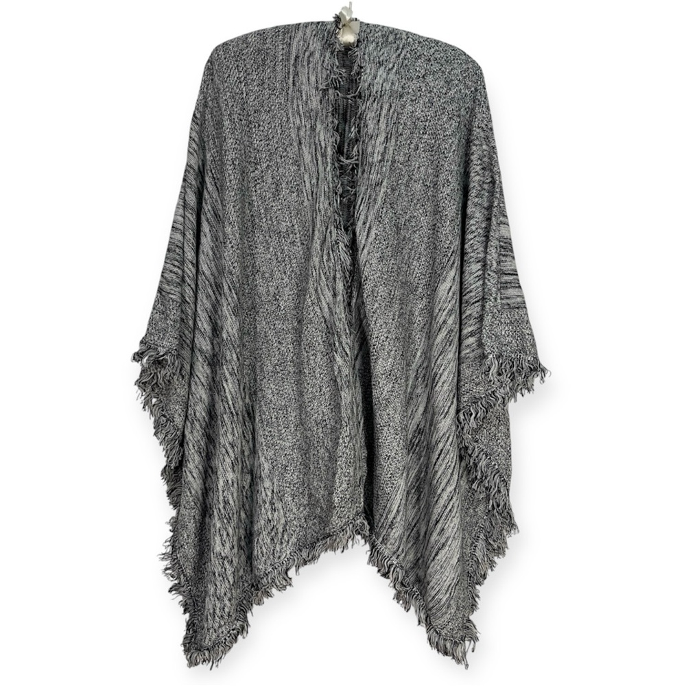Michael Stars Gray Knit Wrap Poncho Blanket Cape Fringe 100% Cotton One Size OS
